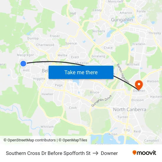 Southern Cross Dr Before Spofforth St to Downer map