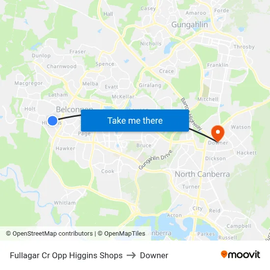 Fullagar Cr Opp Higgins Shops to Downer map