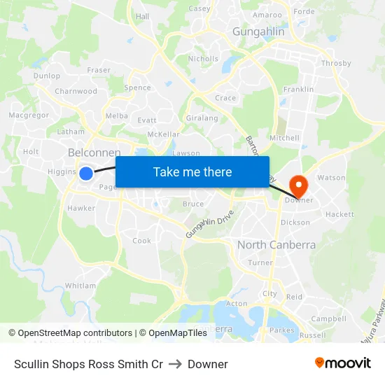 Scullin Shops Ross Smith Cr to Downer map