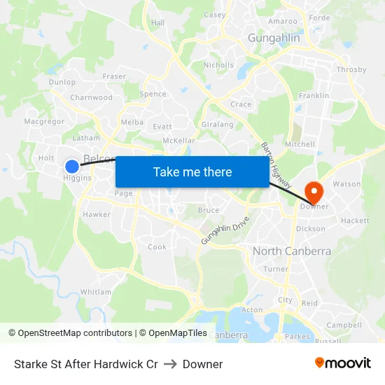 Starke St After Hardwick Cr to Downer map