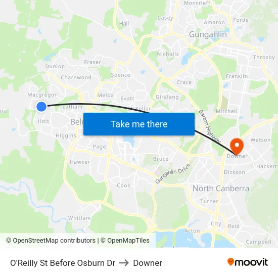 O'Reilly St Before Osburn Dr to Downer map