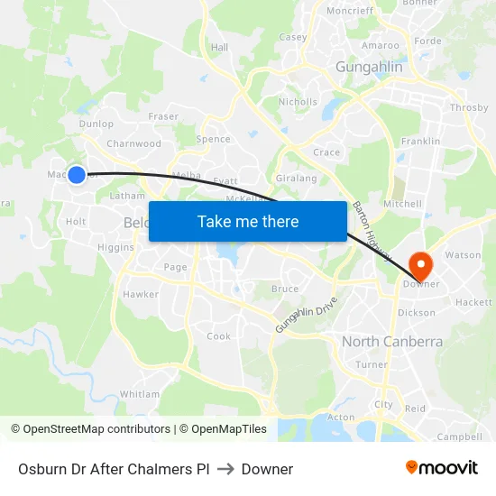 Osburn Dr After Chalmers Pl to Downer map