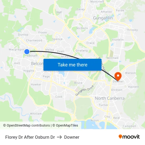 Florey Dr After Osburn Dr to Downer map