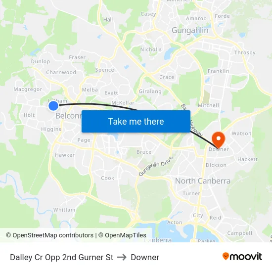 Dalley Cr Opp 2nd Gurner St to Downer map