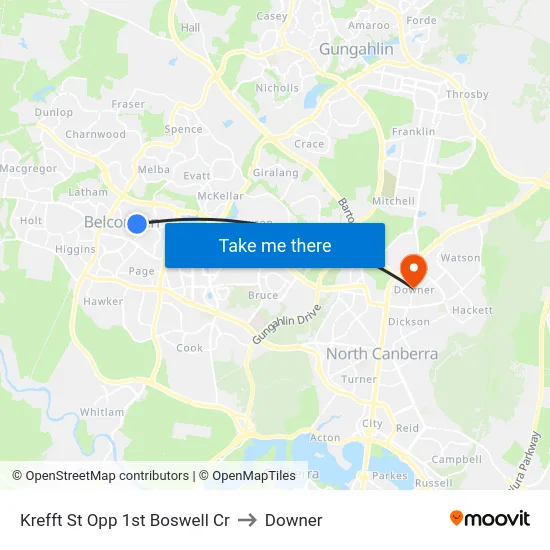 Krefft St Opp 1st Boswell Cr to Downer map