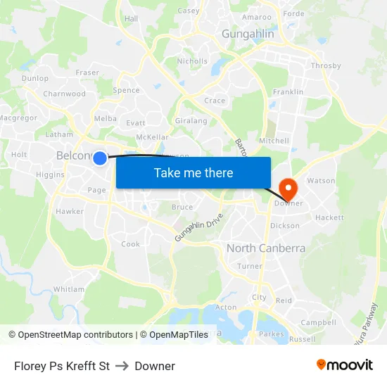 Florey Ps Krefft St to Downer map