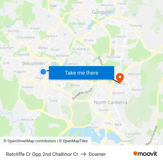 Ratcliffe Cr Opp 2nd Challinor Cr to Downer map