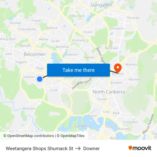 Weetangera Shops Shumack St to Downer map
