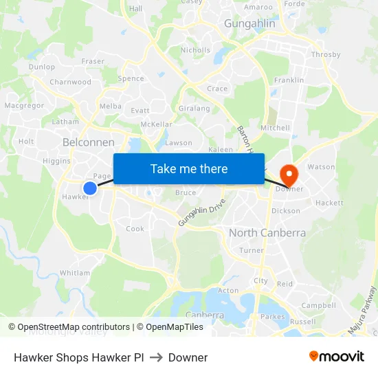 Hawker Shops Hawker Pl to Downer map