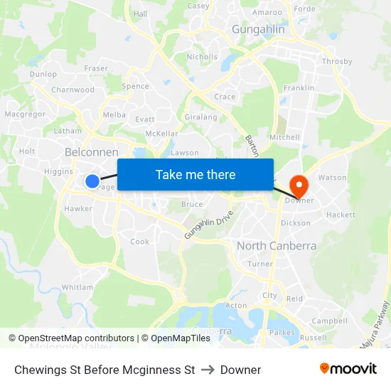 Chewings St Before Mcginness St to Downer map