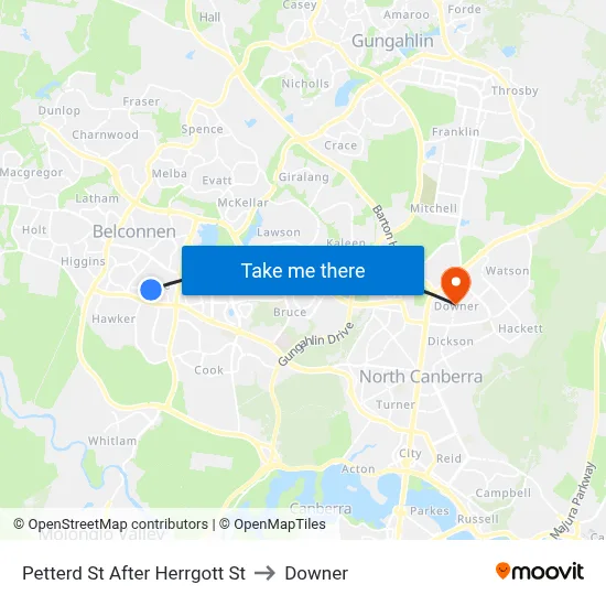 Petterd St After Herrgott St to Downer map