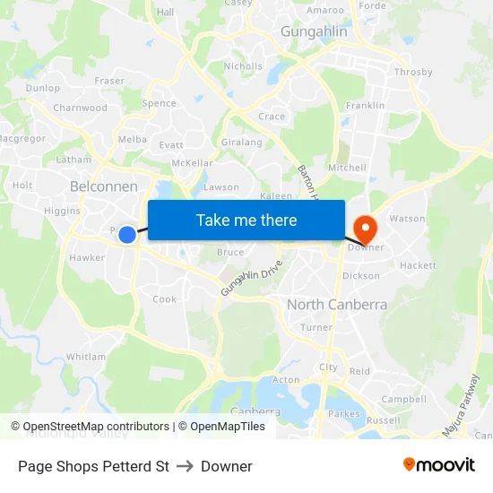 Page Shops Petterd St to Downer map