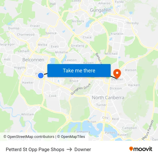 Petterd St Opp Page Shops to Downer map