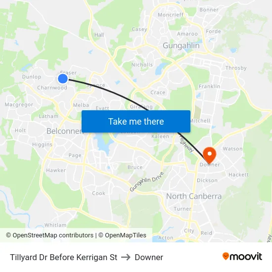 Tillyard Dr Before Kerrigan St to Downer map