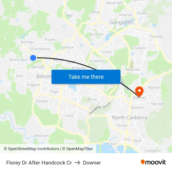 Florey Dr After Handcock Cr to Downer map