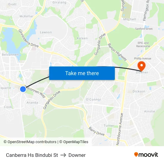 Canberra Hs Bindubi St to Downer map