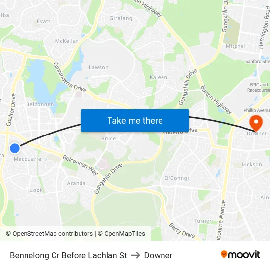 Bennelong Cr Before Lachlan St to Downer map