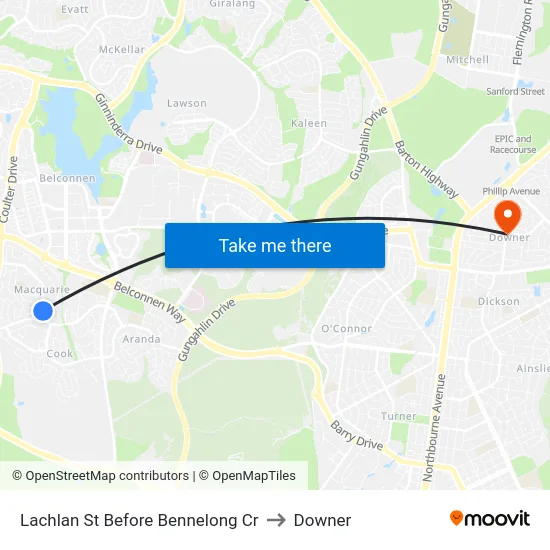 Lachlan St Before Bennelong Cr to Downer map