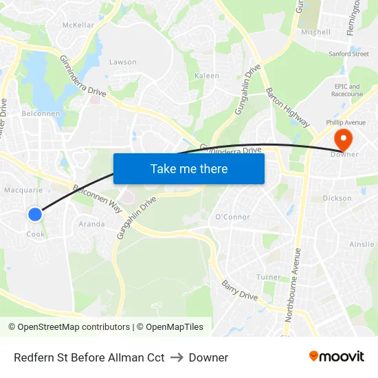 Redfern St Before Allman Cct to Downer map