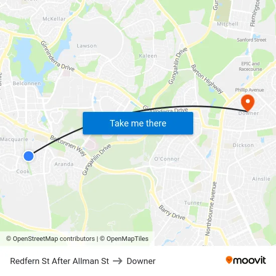 Redfern St After Allman St to Downer map