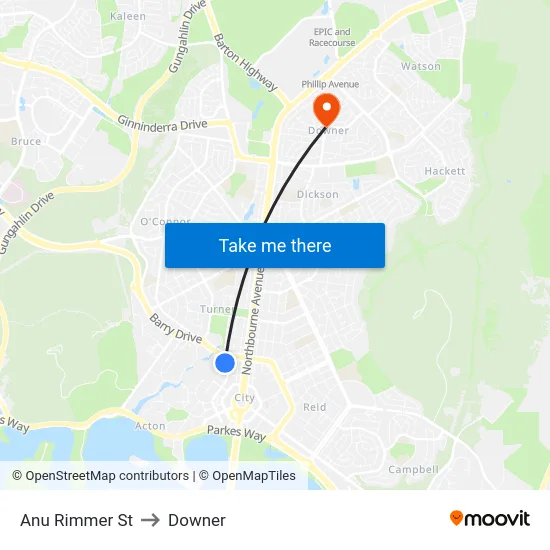 Anu Rimmer St to Downer map