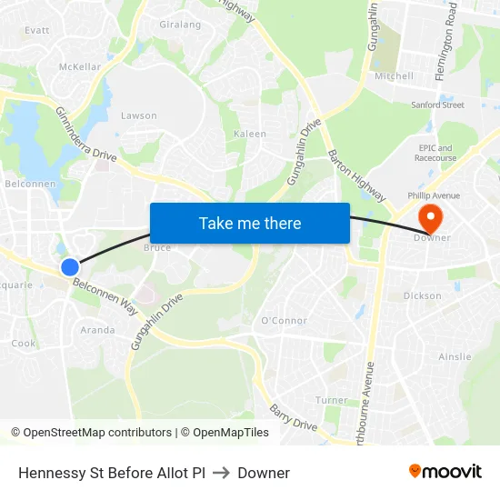 Hennessy St Before Allot Pl to Downer map