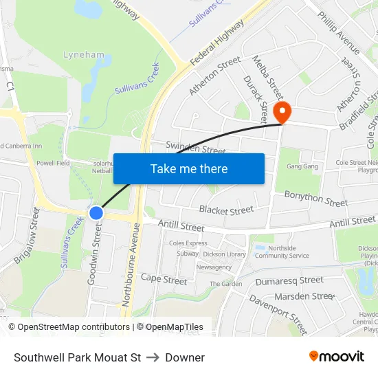 Southwell Park Mouat St to Downer map