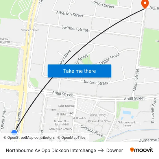 Northbourne Av Opp Dickson Interchange to Downer map