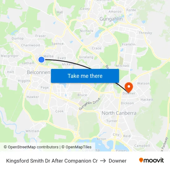 Kingsford Smith Dr After Companion Cr to Downer map