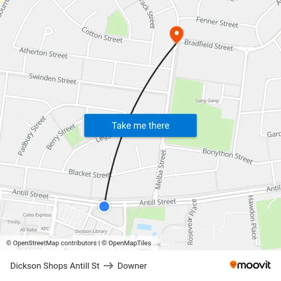 Dickson Shops Antill St to Downer map