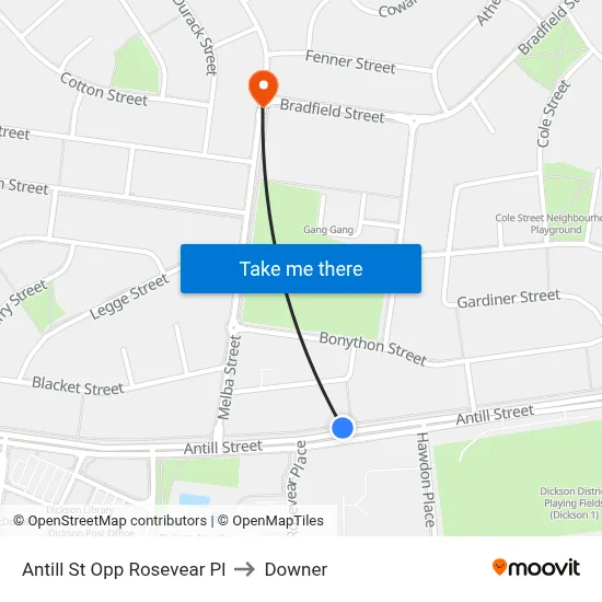 Antill St Opp Rosevear Pl to Downer map