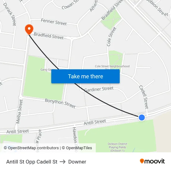 Antill St Opp Cadell St to Downer map