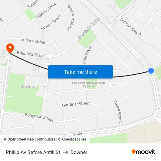 Phillip Av Before Antill St to Downer map