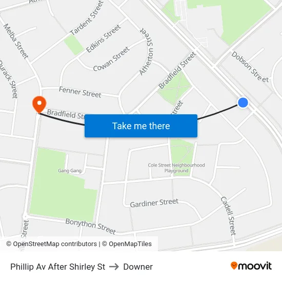 Phillip Av After Shirley St to Downer map