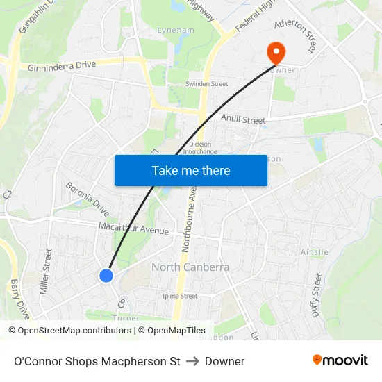 O'Connor Shops Macpherson St to Downer map