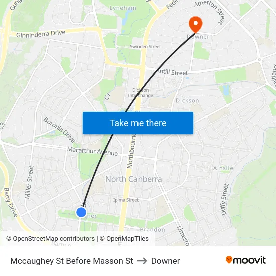 Mccaughey St Before Masson St to Downer map