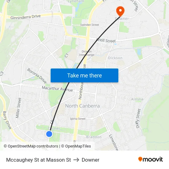 Mccaughey St at Masson St to Downer map