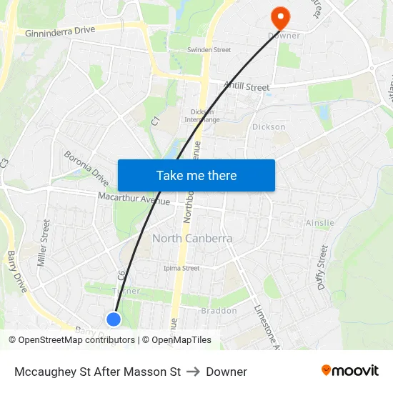 Mccaughey St After Masson St to Downer map