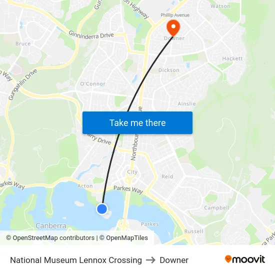 National Museum Lennox Crossing to Downer map