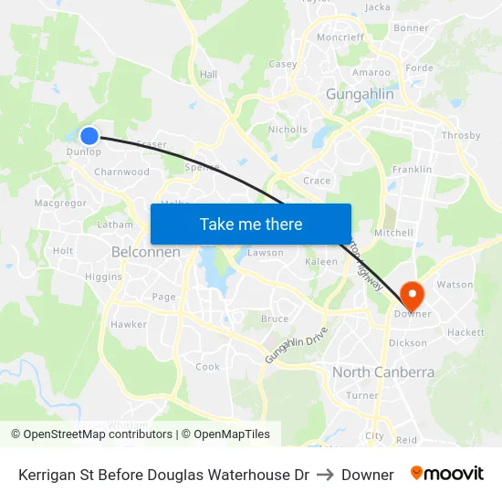 Kerrigan St Before Douglas Waterhouse Dr to Downer map