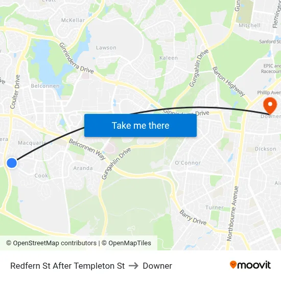 Redfern St After Templeton St to Downer map