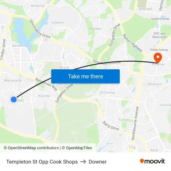 Templeton St Opp Cook Shops to Downer map