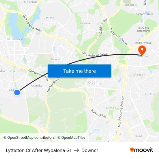 Lyttleton Cr After Wybalena Gr to Downer map