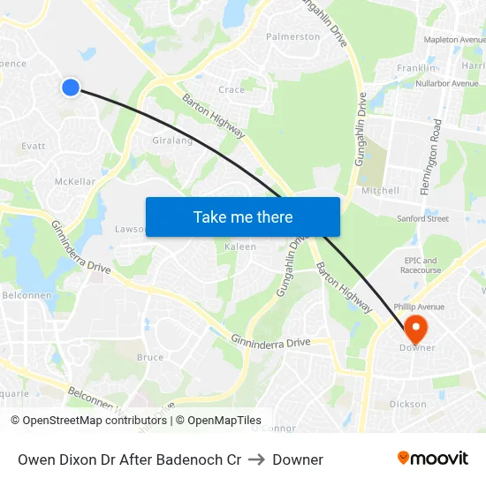 Owen Dixon Dr After Badenoch Cr to Downer map