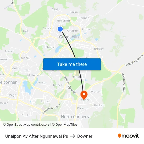 Unaipon Av After Ngunnawal Ps to Downer map