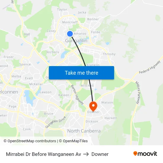 Mirrabei Dr Before Wanganeen Av to Downer map