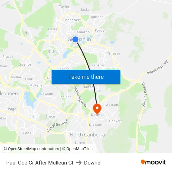 Paul Coe Cr After Mulleun Cl to Downer map