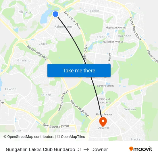 Gungahlin Lakes Club Gundaroo Dr to Downer map