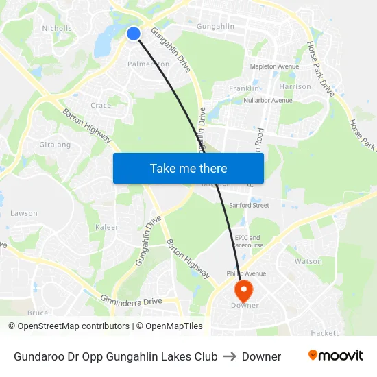 Gundaroo Dr Opp Gungahlin Lakes Club to Downer map