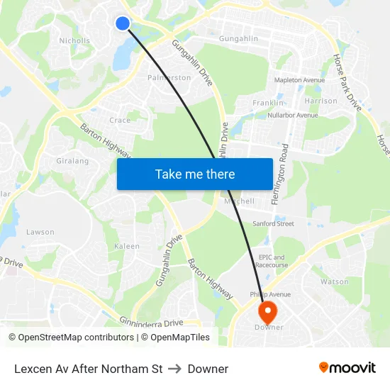 Lexcen Av After Northam St to Downer map